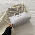 Sac à main élégant en cuir blanc gaufré crocodile avec poignée circulaire unique - Blanc