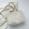 Chic creamy white pleated tote bag with bubble texture and fashion label detail - White
