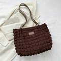 Dark brown textured tote bag with bubble fabric and fashion label for women - Brown