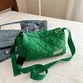 Bright green quilted tote bag with diamond pattern and wide fabric shoulder strap - Green
