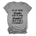 Detail of grey crewneck t-shirt featuring black 'Are We Having Dranks' slogan print - Dark Gray (Black Font)