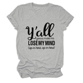 Detail of grey cotton T-shirt featuring black printed song lyric graphic and crew neck - Light Gray (Black Font)