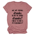 Detail of the crew neck and rolled sleeves on the mauve cotton t-shirt with humor text - Rose Gold (Black Font)