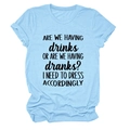 Detail of light blue cotton t-shirt with black humorous letter print and crew neck design - Light Blue (Black Font)