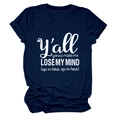 Detail view of the soft navy blue cotton blend fabric and white graphic lettering print - Navy Blue (White Font)