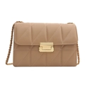 Minimalistische beige gewatteerde vierkante crossbodytas met gouden kettingband - Khaki