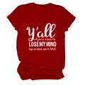 Detail of soft cotton crew neck t-shirt in dark red with white graphic letter print - Red (White Font)