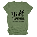Detail of rolled sleeve cuff and heather olive green knit fabric on printed t-shirt - Olive Green (Black Font)