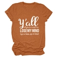 Detail of rust red crew neck t-shirt featuring white slogan print and soft heathered fabric - Burnt Orange (White Font)
