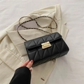 Chic black quilted crossbody bag with gold chain strap and geometric stitch pattern - Black