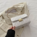 Elegant warm white crossbody square bag with quilted pattern and gold chain strap - White