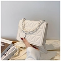 White quilted crossbody bag with thick chain handle and round fashion tag detail - Off White