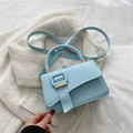 Sky blue PU leather small square handbag with golden buckle and crossbody strap - Blue