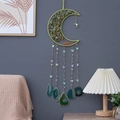 Green Tree of Life moon dream catcher with crystal butterflies and agate slices - Southern Jade Large Life Tree Crystal