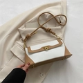 Minimalistische wit-bruine baguettetas met gouden gesp en geknoopte schouderband - Wit & Khaki