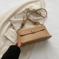 Vintage baguette schoudertas van kaki mat leer met een goudkleurig metalen slot - Khaki