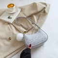 Light gray quilted felt shoulder bag with golden chain and white fuzzy pompom charm - Gray