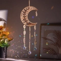Moon-shaped citrine tree of life suncatcher with agate slices and prism crystal ball - Cold Moon Crystal Tree