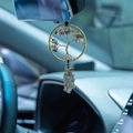 Pendentif voiture Arbre de Vie fait main avec pierres de citrine jaune et fil doré - Style Pierre Naturelle Mixte Multicolore