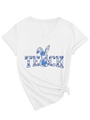 Détail d'un t-shirt blanc à col en V avec imprimé TEACH fleuri bleu et motif lapin - S / Blanc