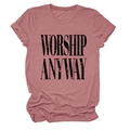 Close-up of the dusty rose T-shirt fabric featuring the black WORSHIP ANYWAY print - S / Rose Gold (Black Text)