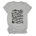 Close-up of vintage fish and sea plant scientific illustration on grey T-shirt fabric - Light Grey (Black Print)