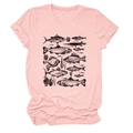 Detail of fish and seaweed vintage graphic print on a light pink cotton T-shirt - S / Pink (Black Graphic)