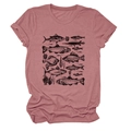 Close-up of hand-drawn fish and seaweed illustration on a dusty rose cotton T-shirt - Rose Gold (Black Print)