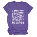Detailed view of purple short-sleeve T-shirt featuring intricate white fish illustrations - Purple (White Print)