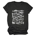 Detail of heather gray T-shirt with white hand-drawn fish and seaweed graphic print - Heathers Black (White Print)