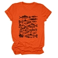 Detail of vintage fish and seaweed sketch printing on orange cotton t-shirt - Orange (Black Print)