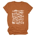 Detail of burnt orange cotton T-shirt featuring white hand-drawn fish and seaweed prints - S / Burnt Orange (White Print)