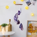 Boho-Windspiel mit lila Achatscheiben und Holzplatte für die Heimdekoration - Kiefernholz Violette Achat Windspiel