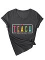 Détail du t-shirt col V en mélange de coton avec imprimé coloré Teach Them To Be Kind - S / Gris Chiné (Imprimé Blanc)