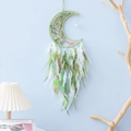 Bohemian moon dream catcher with green crystals and feathers in life tree design - Green Moon Tree of Life Feather