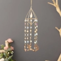 Golden suncatcher with crystal teardrop and moon-shaped natural stones ornament - Mayday Pyramid Suncatcher