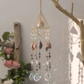 Bohemian crystal suncatcher with amethyst and gold geometric frame for garden decor - Purple Night Pyramid Suncatcher