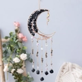 Golden moon dreamcatcher with black stones and tree of life crystals wall hanging decor - Evening Star Shining