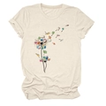 Dettaglio della stampa creativa a soffione e libri su questa t-shirt beige girocollo - S / Albicocca (Stampa Libro Dente di Leone)