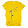 Detail of creative dandelion book print on bright yellow crew neck cotton t-shirt - Yellow (Book Dandelion Print)