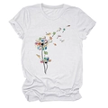 Flat lay detail of white crew neck T-shirt with artistic dandelion book print pattern - White (Book Dandelion Print)