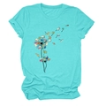 Detail of teal t-shirt featuring a creative dandelion print made of flying colorful books - Deep Water Blue (Book Dandelion Print)