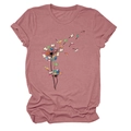 Detail of mauve crew neck t-shirt featuring creative dandelion and flying books print - Rose Gold (Book Dandelion Print)
