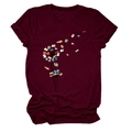 Detail of creative dandelion book print on a burgundy cotton crew neck short sleeve T-shirt - Wine Red (Book Dandelion Print)