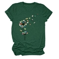 Close-up of dandelion pattern formed by flying books on a dark green crew neck T-shirt - Retro Green (Book Dandelion Print)