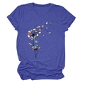 Close-up of navy blue dandelion book print on casual round neck short sleeve T-shirt - Retro Blue (Book Dandelion Print)