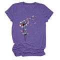 Detail of creative dandelion book print on a purple crew neck short sleeve T-shirt - Purple (Book Dandelion Print)