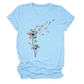 Women's light blue crew neck T-shirt with artistic flying books dandelion print - Light Blue (Book Dandelion Print)