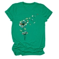 Detail of green t-shirt showing round neckline and creative book dandelion graphic print - Dark Green (Book Dandelion Print)