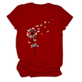 Detail of creative dandelion book print on dark red soft cotton blend t-shirt - Red (Book Dandelion Print)